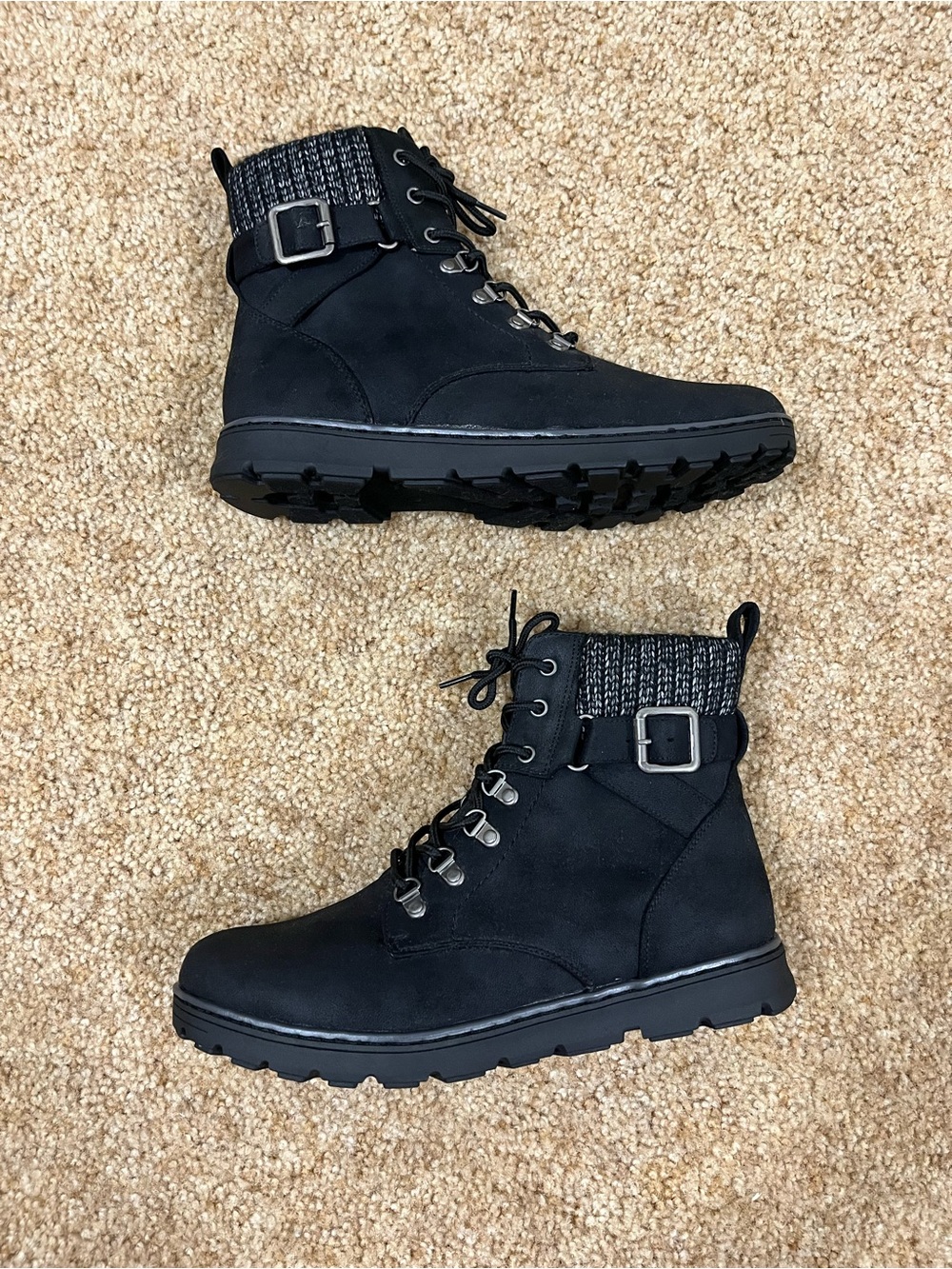 NWOT Sonoma Goods for Life Black Lace Up Combat Boots Knit Sweater Cuff Size 11